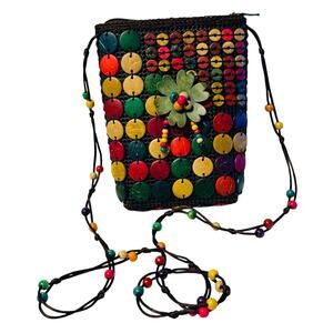 Tropical Craft Coconut Shell Colorful crossbody bag - Small Beach Vacy Resort